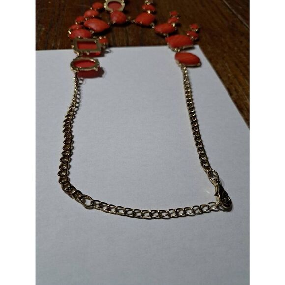 Coral Orange Statement Necklace 22" - Picture 4 of 5
